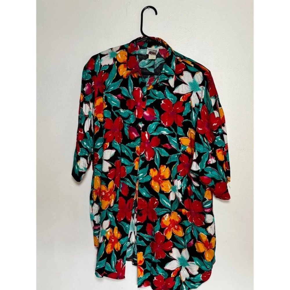 Vintage California Krush Floral Button Down Shirt Womens XL Rayon Tropical USA